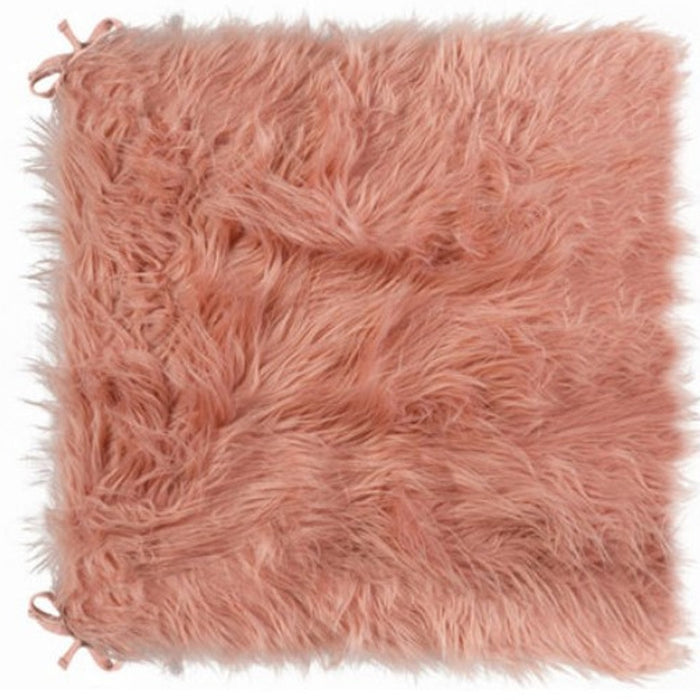 Set of Two 16" X 2" Pink Faux Fur Dining Chair Pads