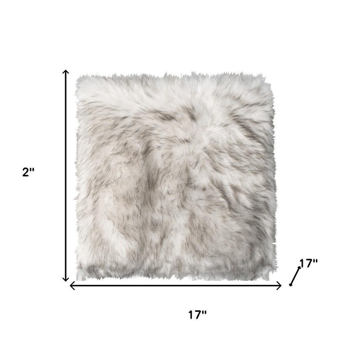 Set Of Two 17" X 17"  Ombre Grey Faux Fur Dining Chair Cushion Pads