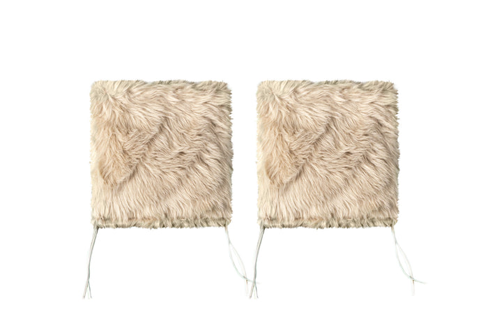 Set Of Two 17" X 17" Taupe Faux Fur Solid Color Dining Chair Pads