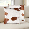 Set of Two 18" Brown And White Cowhide Throw Pillows