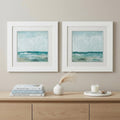 Set of Two 19" X 19" White and Blue Ocean Wall Decor
