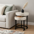 Set Of Two 21" White Solid Wood And Iron Round Nested Tables