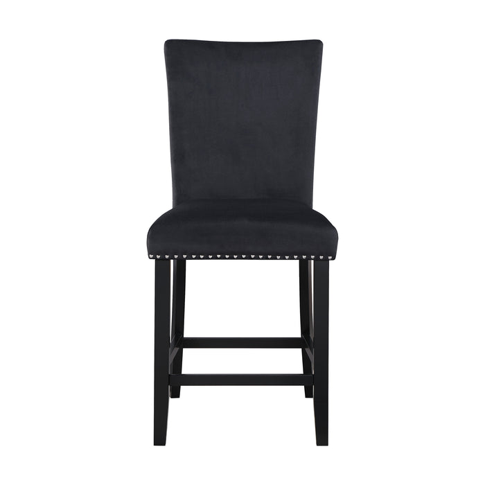 Set of Two 25" Black Velvet And Wood Counter Height Bar Chairs