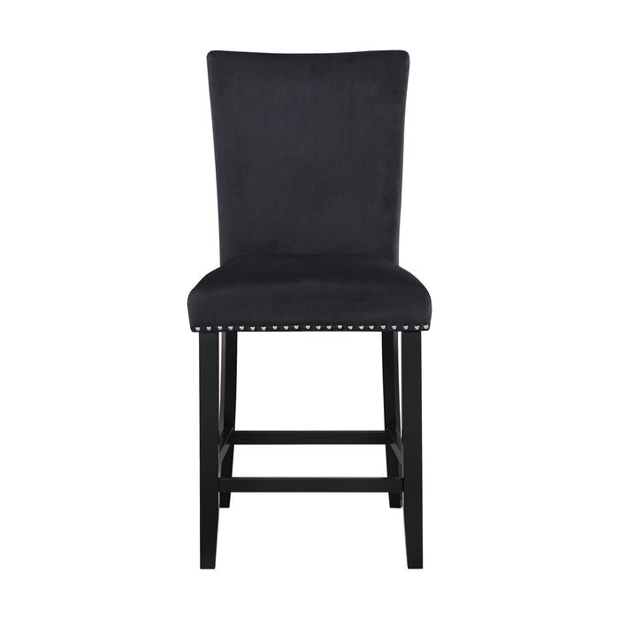 Set of Two 25" Black Velvet And Wood Counter Height Bar Chairs