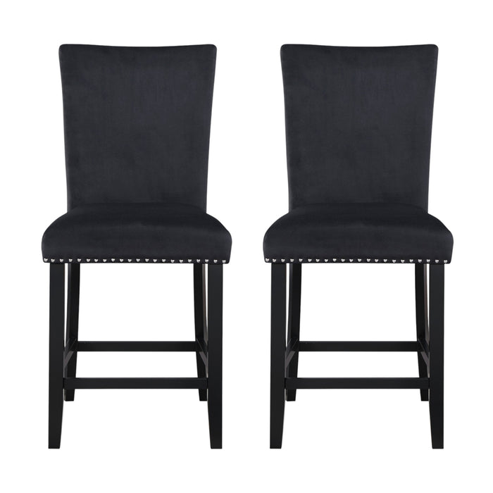 Set of Two 25" Black Velvet And Wood Counter Height Bar Chairs