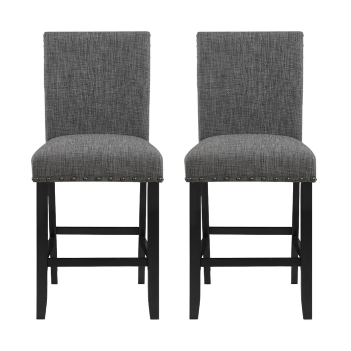 Set of Two 26" Gray And Black Fabric And Wood Counter Height Bar Chairs