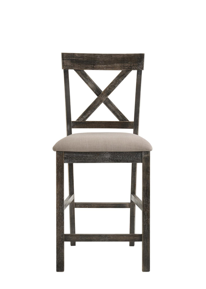 Set of Two 26" Tan And Dark Gray Linen And Solid Wood Counter Height Bar Chairs