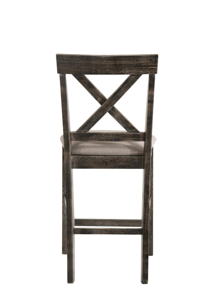 Set of Two 26" Tan And Dark Gray Linen And Solid Wood Counter Height Bar Chairs