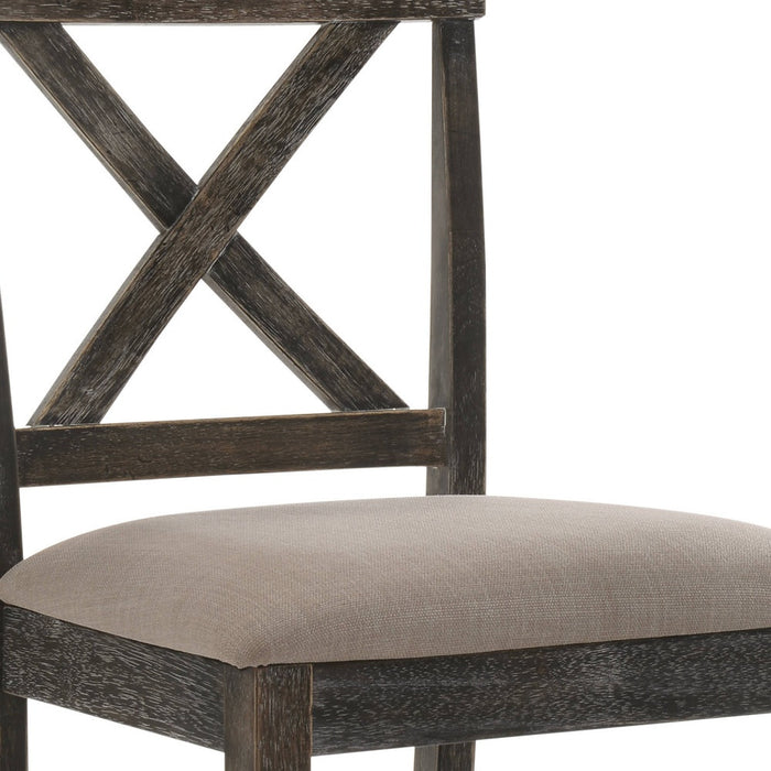 Set of Two 26" Tan And Dark Gray Linen And Solid Wood Counter Height Bar Chairs