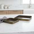 Set of Two Antiqued Brass Metal Handmade Serving Tray
