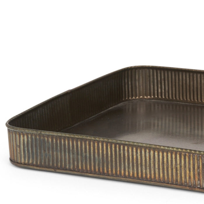Set of Two Antiqued Brass Metal Handmade Serving Tray