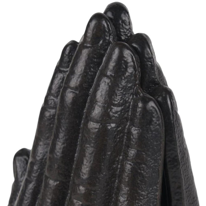 Set of Two Antiqued Bronze Cast Iron Praying Hands Decorative Bookends