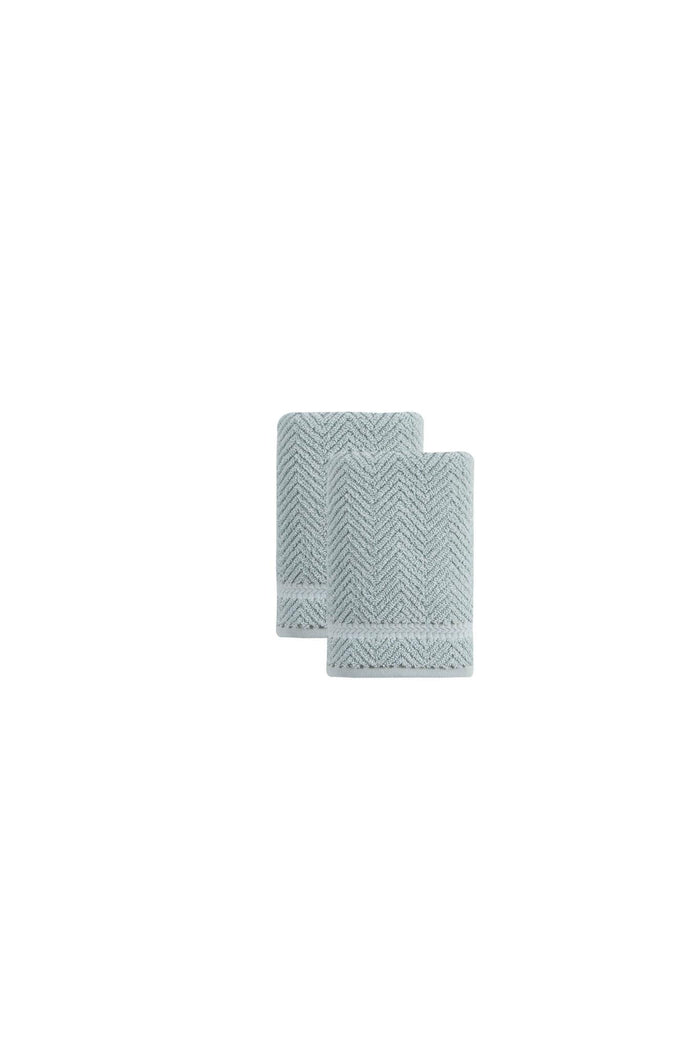 Set of Two Aqua Chevron Turkish Cotton 16" X 30" Hand Towels