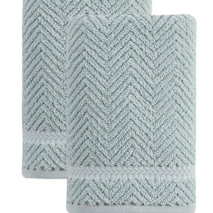 Set of Two Aqua Chevron Turkish Cotton 16" X 30" Hand Towels