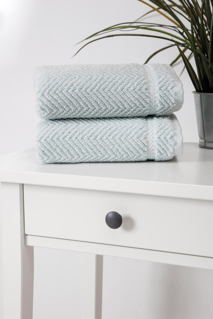 Set of Two Aqua Chevron Turkish Cotton 16" X 30" Hand Towels