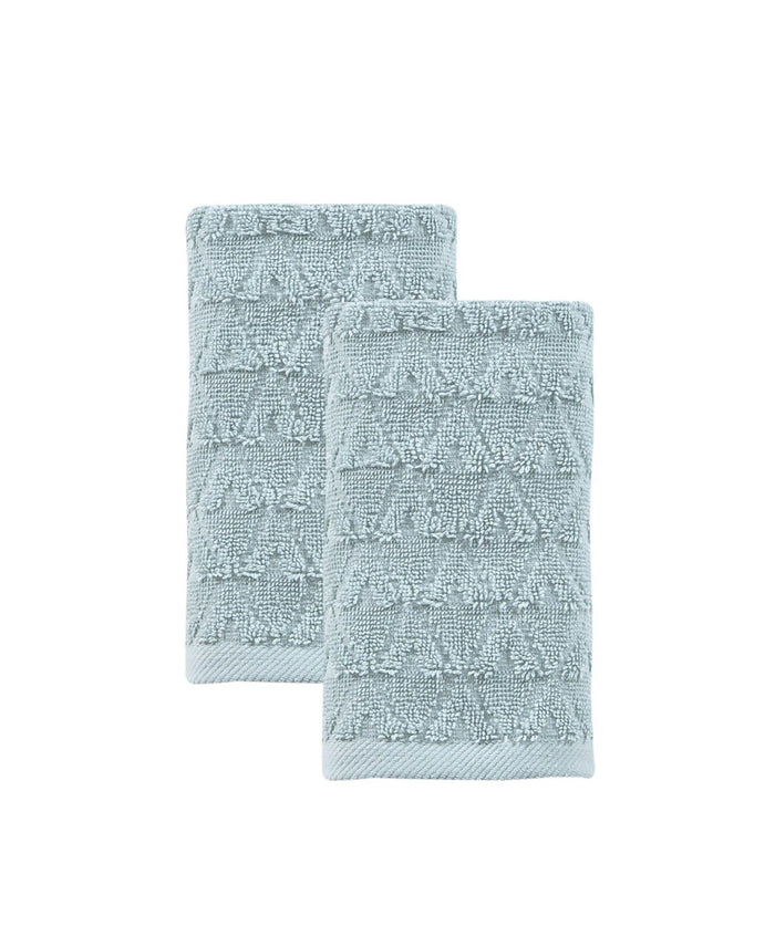 Set of Two Aqua Geometric Turkish Cotton 16" X 30" Hand Towels