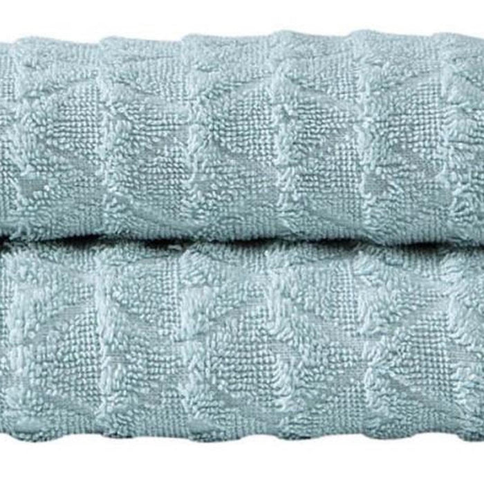 Set of Two Aqua Geometric Turkish Cotton 16" X 30" Hand Towels