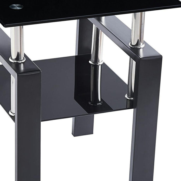 Set of Two Black Glass and Steel Square End Tables With Shelf
