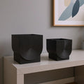 Set of Two Black Metal 20 Ounce Pot Planters