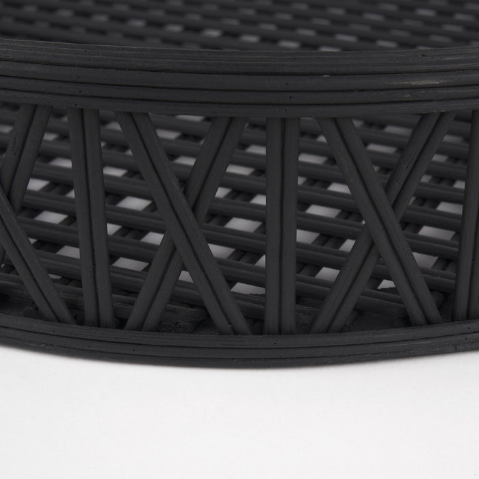 Set of Two Black Round Wicker Handmade Serving Trays