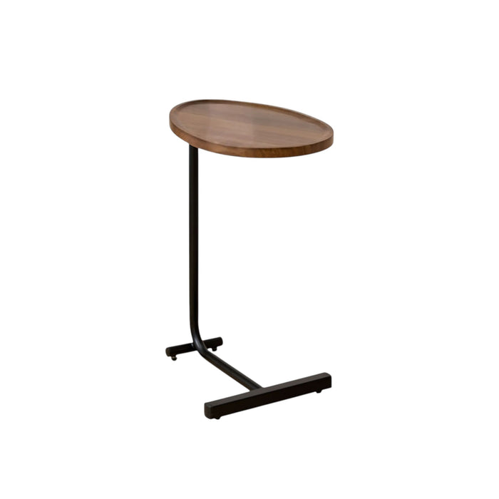 Set of Two Brown and Black Wood and Metal Oval End Tables