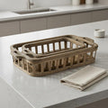 Set of Two Brown Wood Indoor Outdoor Tray With Handles