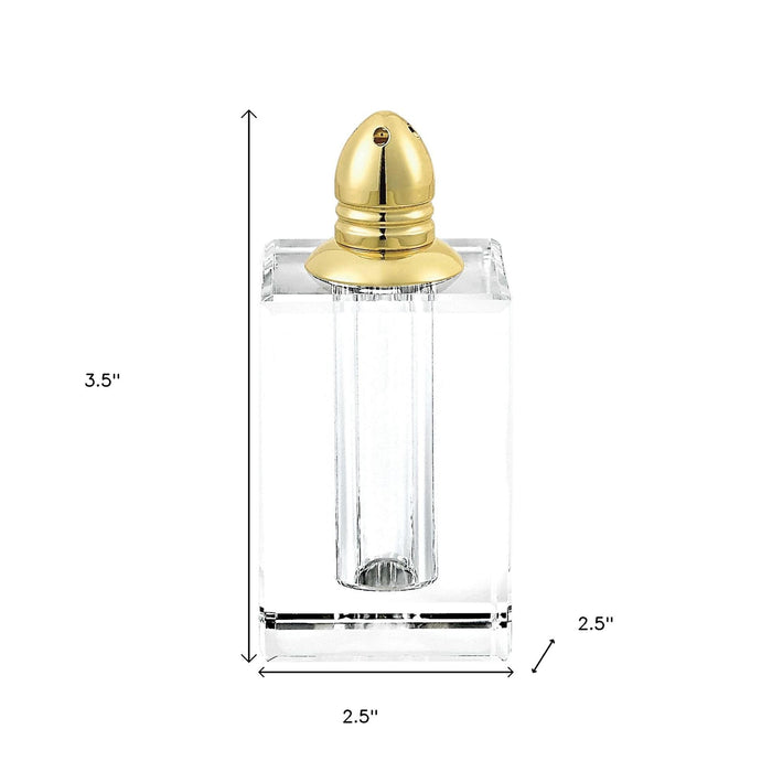 Set of Two Clear And Gold Crystal Pepper Shakers
