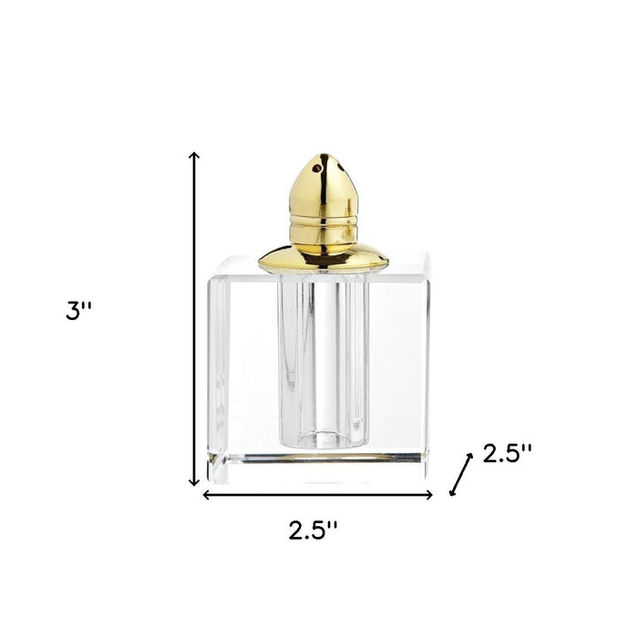 Set of Two Clear And Gold Crystal Pepper Shakers