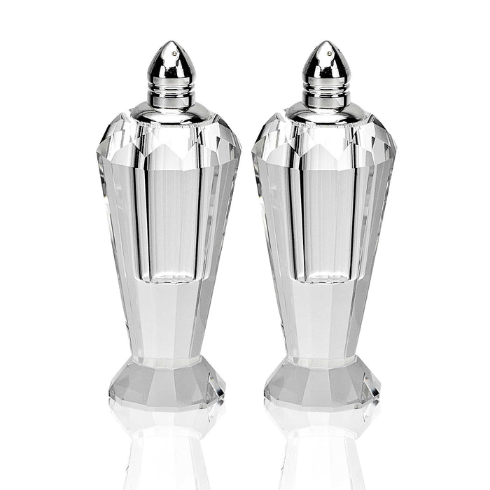Set of Two Clear And Silver Crystal Geometric Pepper Shakers