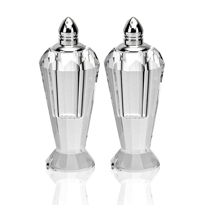 Set of Two Clear And Silver Crystal Geometric Pepper Shakers