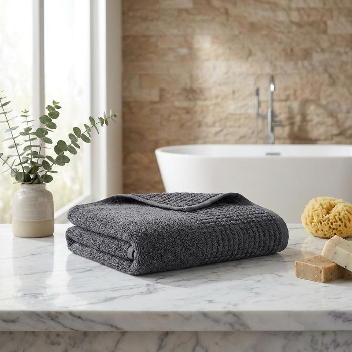 Set of Two Dark Gray Polka Dots Turkish Cotton 16" X 30" Hand Towels