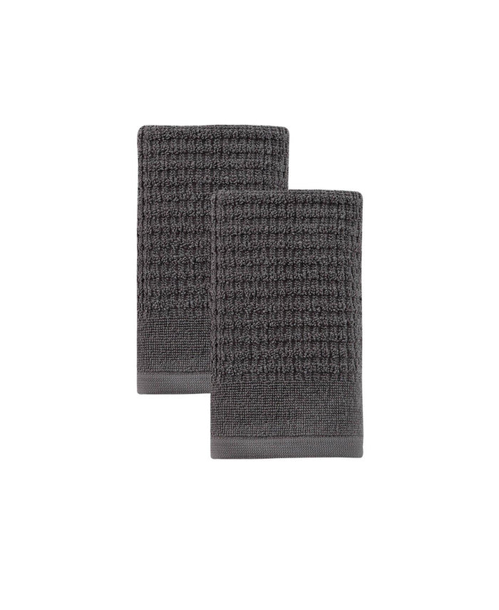 Set of Two Dark Gray Polka Dots Turkish Cotton 16" X 30" Hand Towels