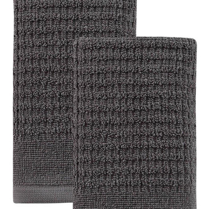 Set of Two Dark Gray Polka Dots Turkish Cotton 16" X 30" Hand Towels
