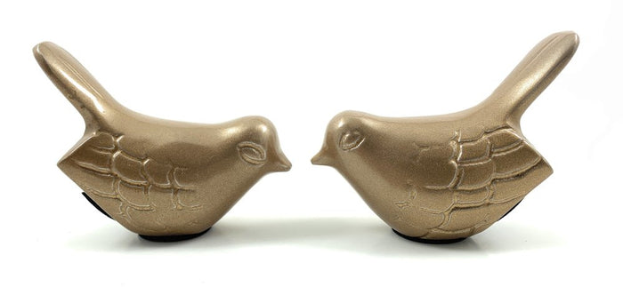 Set of Two Gold Metal Bird Tabletop Sculpture
