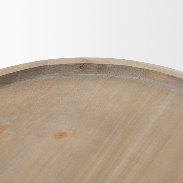 Set of Two Gray And Natural Solid Wood Handmade Round Risers