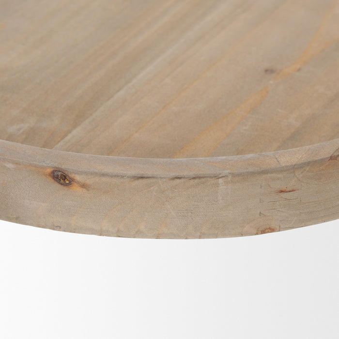 Set of Two Gray And Natural Solid Wood Handmade Round Risers