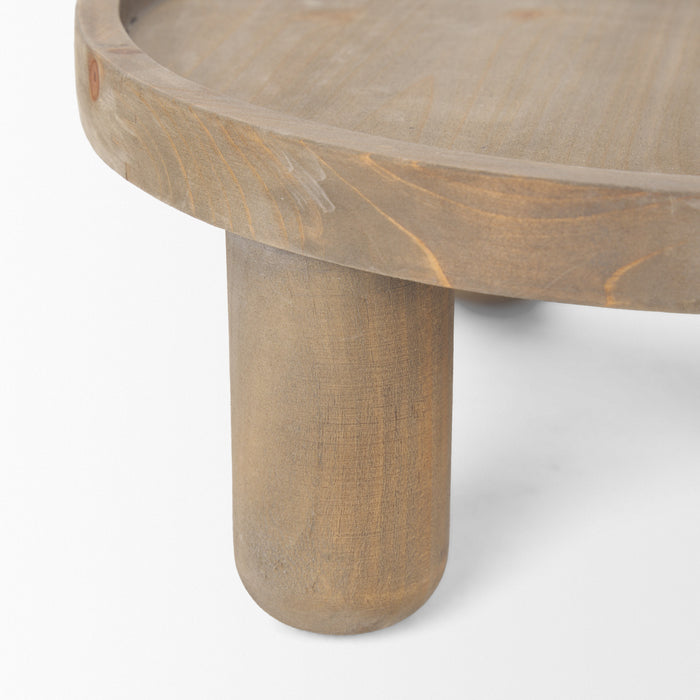 Set of Two Gray And Natural Solid Wood Handmade Round Risers