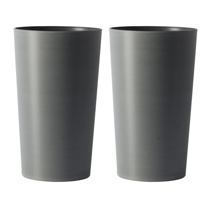 Set of Two Light Gray Heavy Duty Plastic Cylindrical Planter Pots