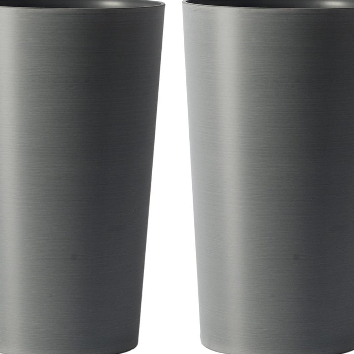 Set of Two Light Gray Heavy Duty Plastic Cylindrical Planter Pots