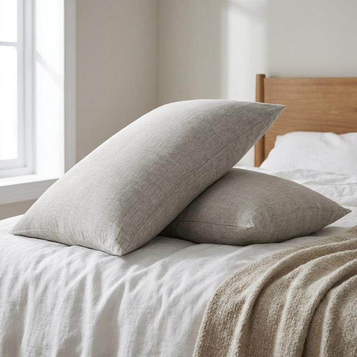Set of Two Light Gray Linen Standard Pillowcases