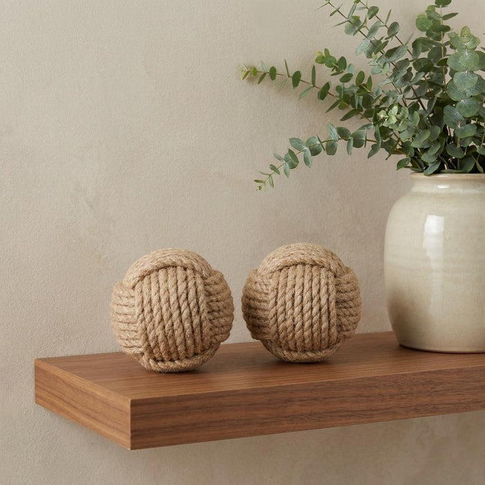 Set of Two Natural Jute Decorative Orb Tabletop Sculpture