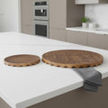 Set of Two Natural Light Brown Round Wood Handmade Serving Trays