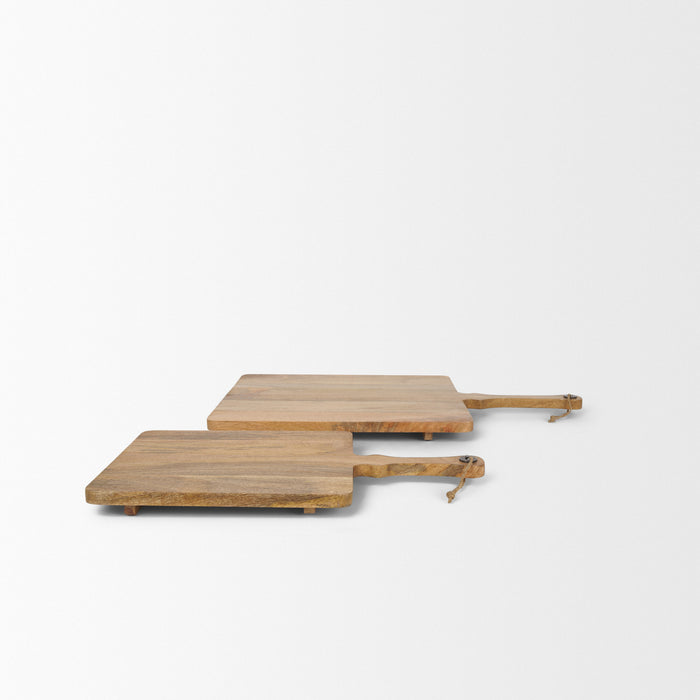 Set of Two Natural Solid Wood Handmade Serve Boards With Handles