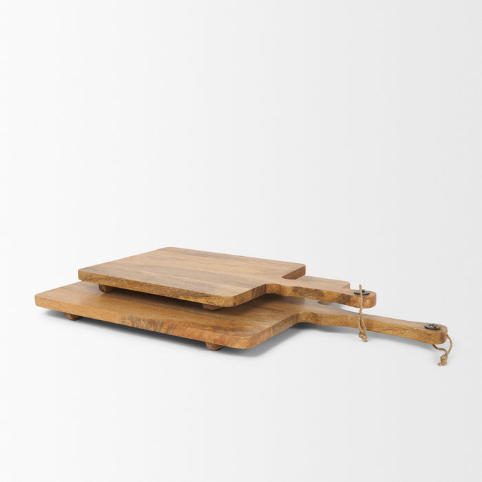 Set of Two Natural Solid Wood Handmade Serve Boards With Handles