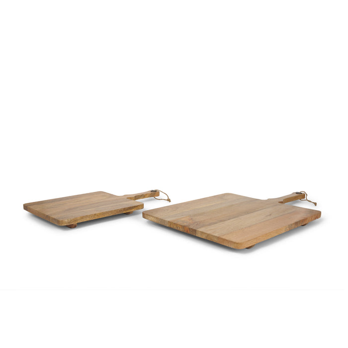 Set of Two Natural Solid Wood Handmade Serve Boards With Handles
