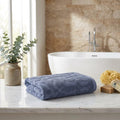 Set of Two Navy Blue Floral Turkish Cotton 16" X 30" Hand Towels