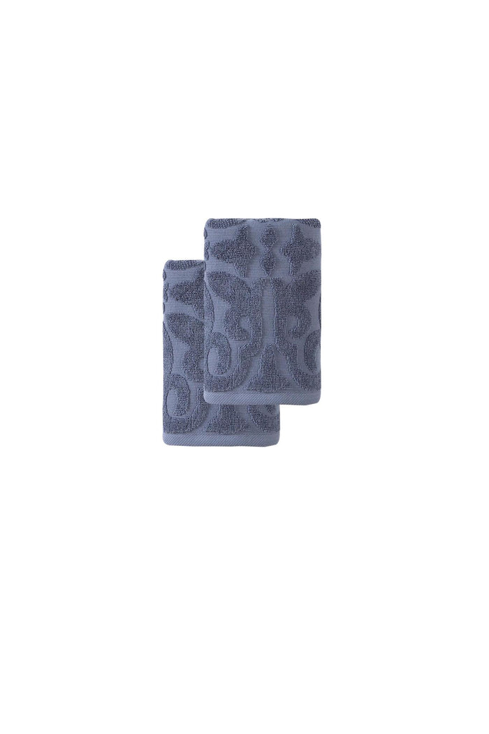 Set of Two Navy Blue Floral Turkish Cotton 16" X 30" Hand Towels