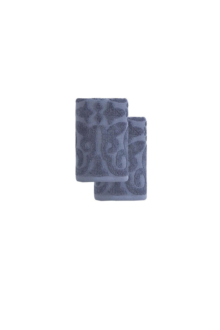 Set of Two Navy Blue Floral Turkish Cotton 16" X 30" Hand Towels