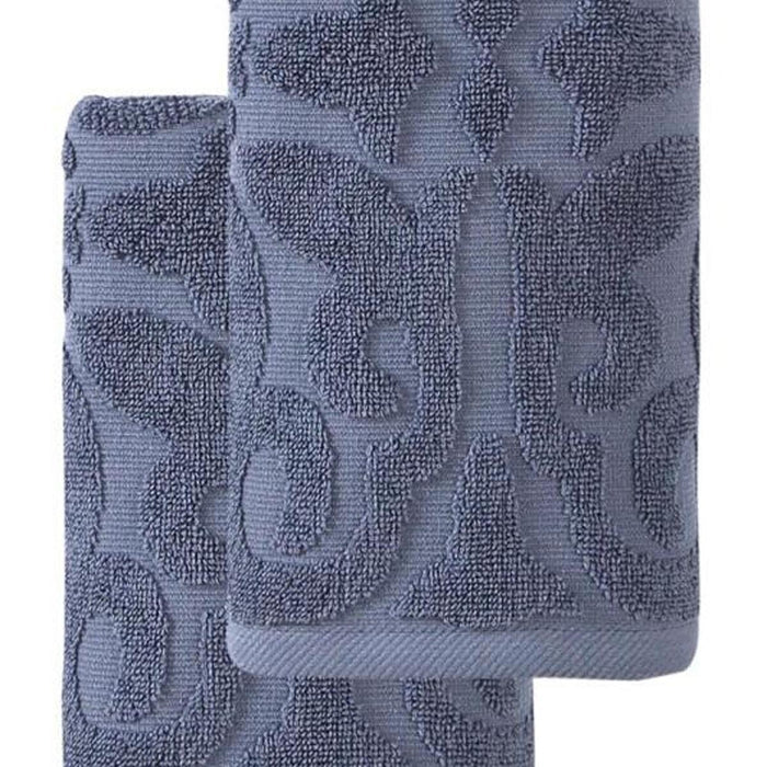 Set of Two Navy Blue Floral Turkish Cotton 16" X 30" Hand Towels