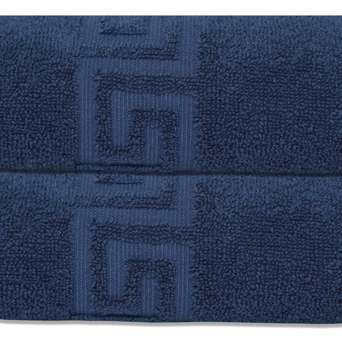 Set of Two Navy Blue Greek Key Turkish Cotton 16" X 30" Hand Towels